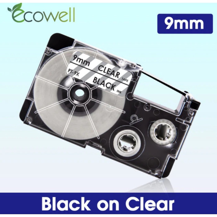 

(BISA COD) Label Tape K-LABEL 9 mm for Casio EZ Label Tape Printer 9mm KL 120 dll - Black on Clear