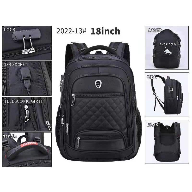 TAS PUNGGUNG POLO Luxton - Ransel Kerja POLO Original Import 18 Inch + Free Kabel USB C + kunci lock + Raincover #POLO_IMPORT