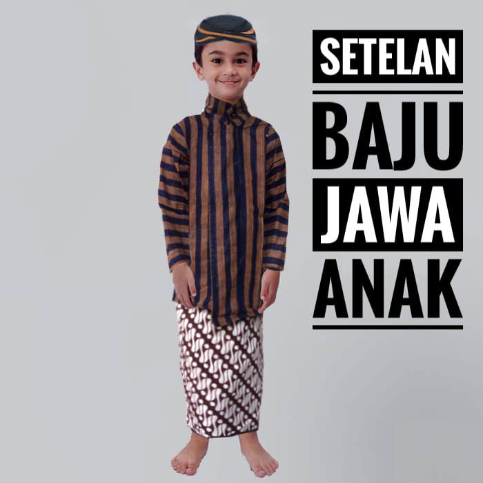 Setelan Baju Jawa Surjan Anak Adat Tradisional Jawa Surjan Lurik Jarik dan Blangkon