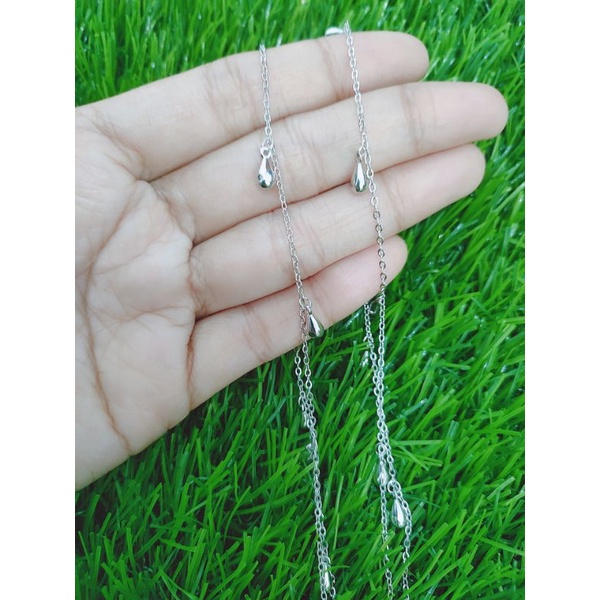 gelang kaki rantai nori +7m.tears polos/ gelang kaki perak asli silver 925 lapis emas