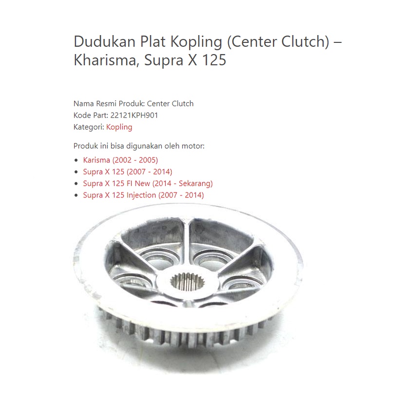 22121KPH901 DUDUKAN PLAT KOPLING (Center Clutch) – Kharisma, Supra X 125