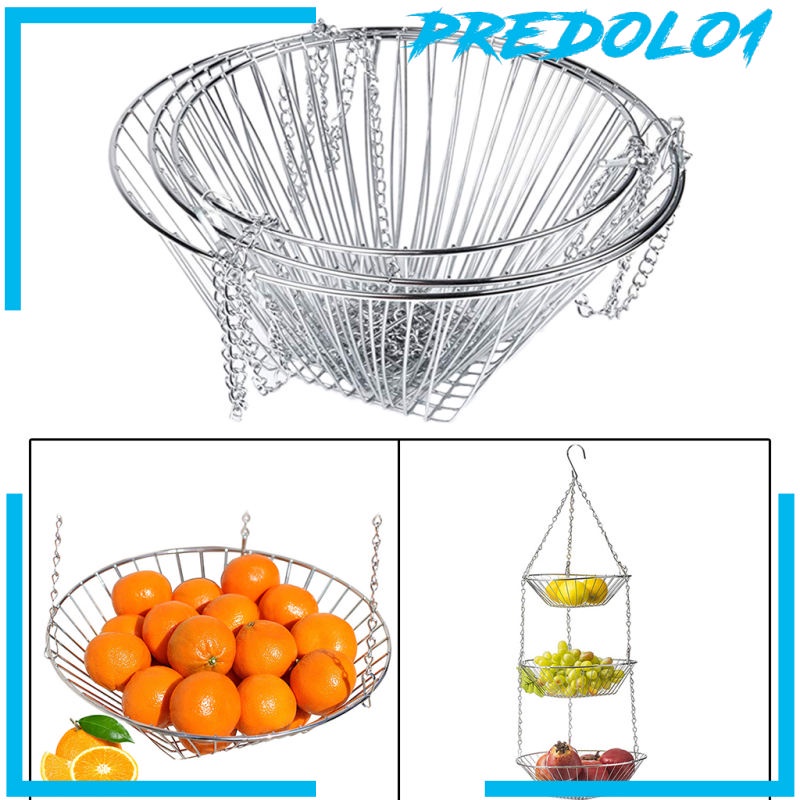 [PREDOLO1] 3-Tier Wire Hanging Fruit Food Basket Home Decor Kitchen Storage Display