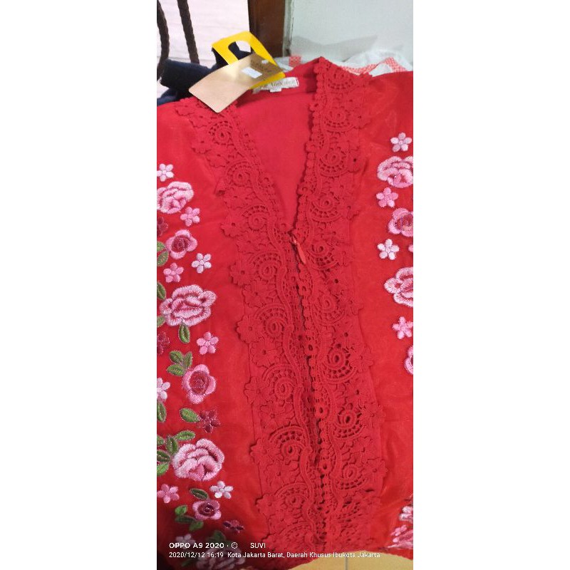 Kebaya alexuex merah  bordir organdi 0528 /kebaya kombinasi brukat