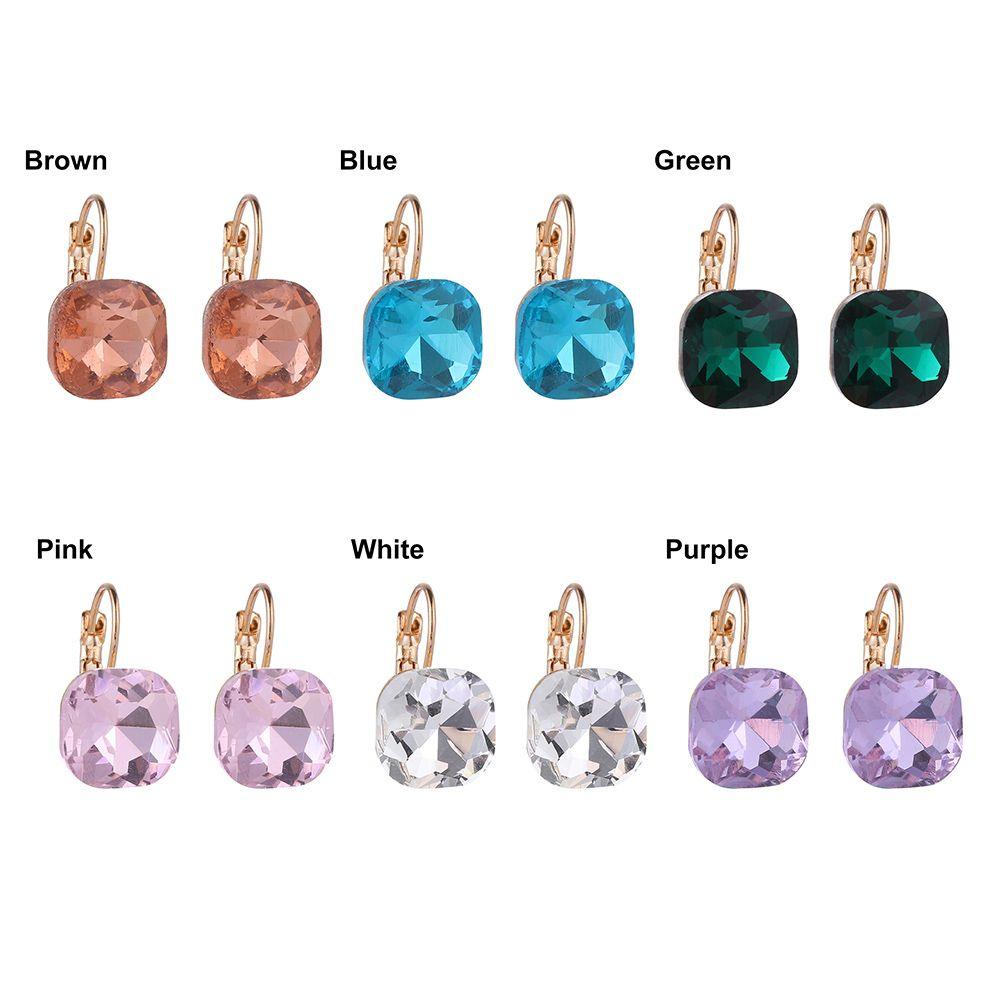 Anting Nanas Retro Persegi Kristal Romantis