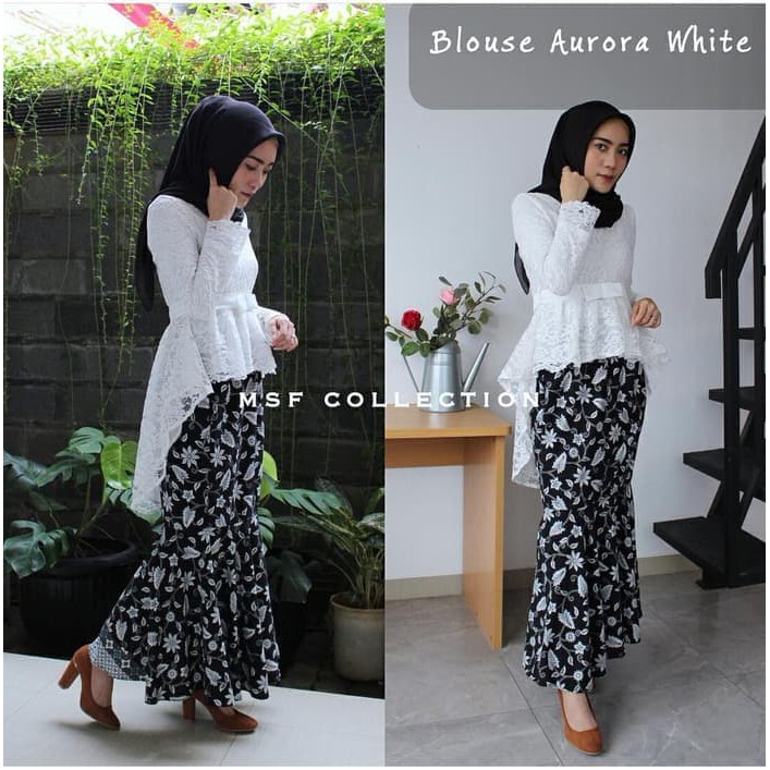 SETELAN KEBAYA BROKAT AURORA WHITE ROK DUYUNG