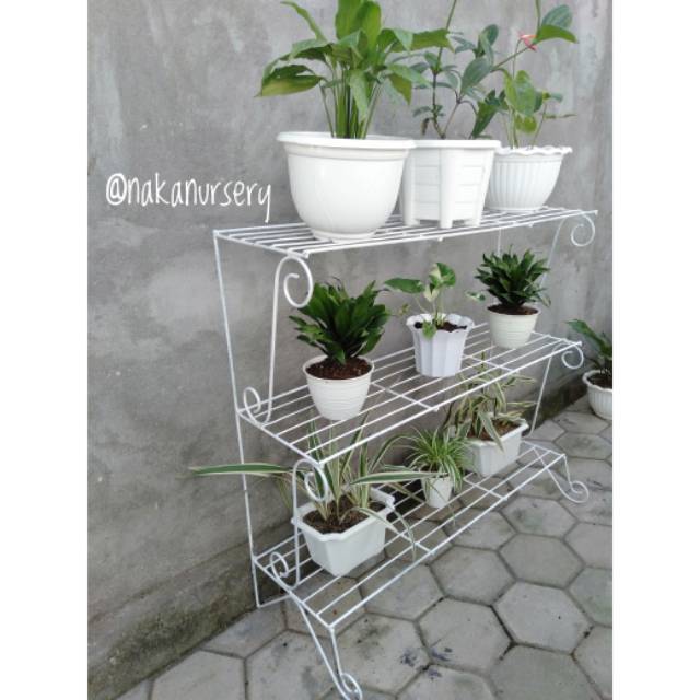  RAK  POT TANAMAN  HIAS BESI  PUTIH 3 SUSUN 1 x 1 Meter Shopee Indonesia