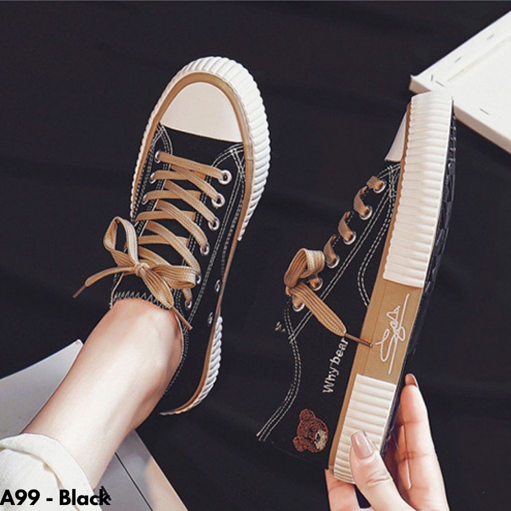 SEPATU SNEAKERS KANVAS BERUANG BEAR LUCU CANTIK NYAMAN CASUAL DAILY COMFY IMPORT A99