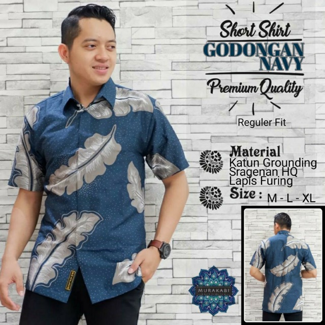 Kemeja Batik GODONGAN NAVY Pendek Katun Full Furing Termurah