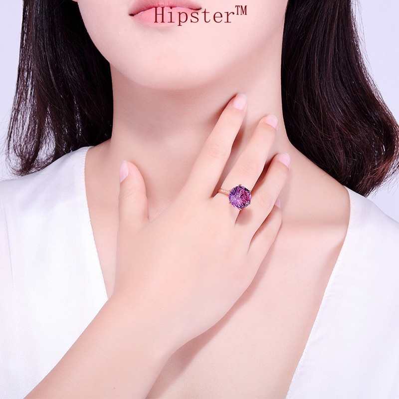 Hot Sale Graceful and Fashionable Advanced Inlaid Amethyst Adjustable Ring