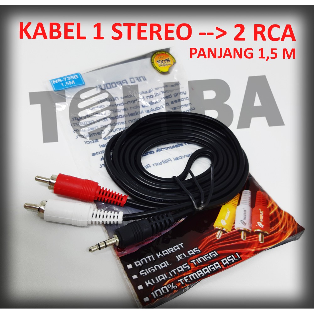 kabel audio 1-2 jack aux stereo 3,5mm hp laptop ke rca 2 way tembaga asli