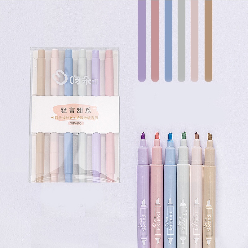 6pcs Spidol Highlighter Dua Sisi Warna Morandi