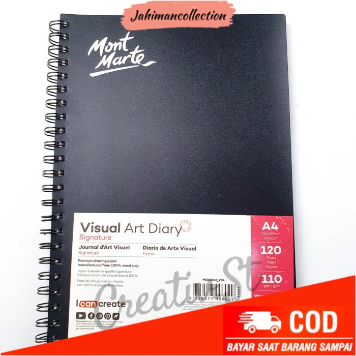 

✨ BISA COD ✨ Mont Marte Visual Art Diary Sketchbook Buku Sketsa A4 120 Sheet 110 GS