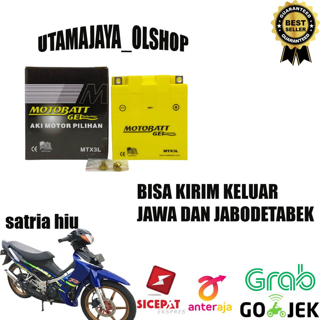 Aki motor suzuki satria hiu motobatt motobat MTX3L accu kering GEL original