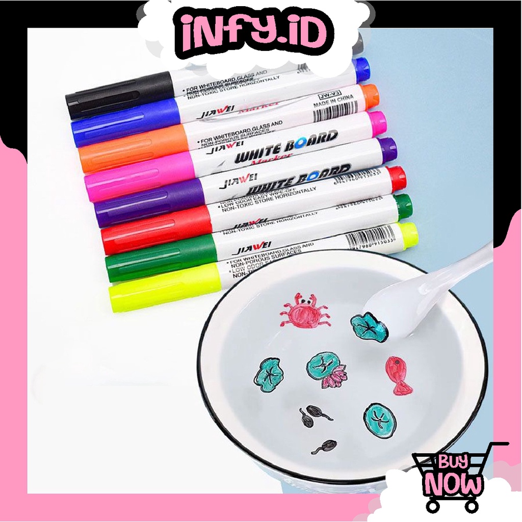 INFY - S023 Spidol Ngapung 1 Set Isi 8 PCS  Spidol Papan Tulis Whiteboard Marker Floating Marker Spidol Apung Spidol Ajaib Magic Marker