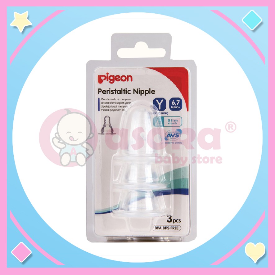 Pigeon Slim Neck Peristaltic Nipple Blister isi 3 ukuran Y ASOKA