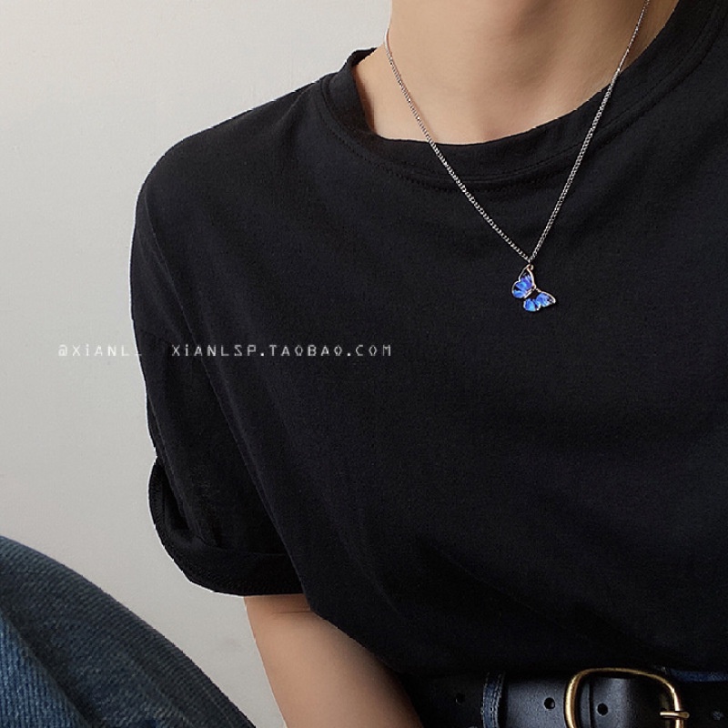 Gelang Dan Kalung Desain Kupu-Kupu Biru Gaya Korea Untuk Pasangan