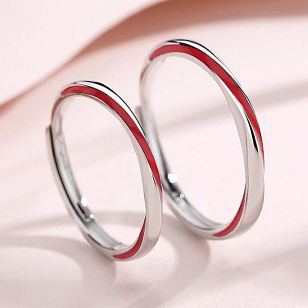 Timekey Cincin Pasangan / Pria / Wanita Desain Strip Mobius Merah Adjustable Untuk Hadiah Valentine A1K6