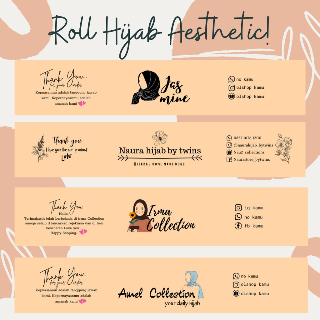 Kertas Coklat Roll label hijab custom size 21x4,25x4,30x4cm Roll Label