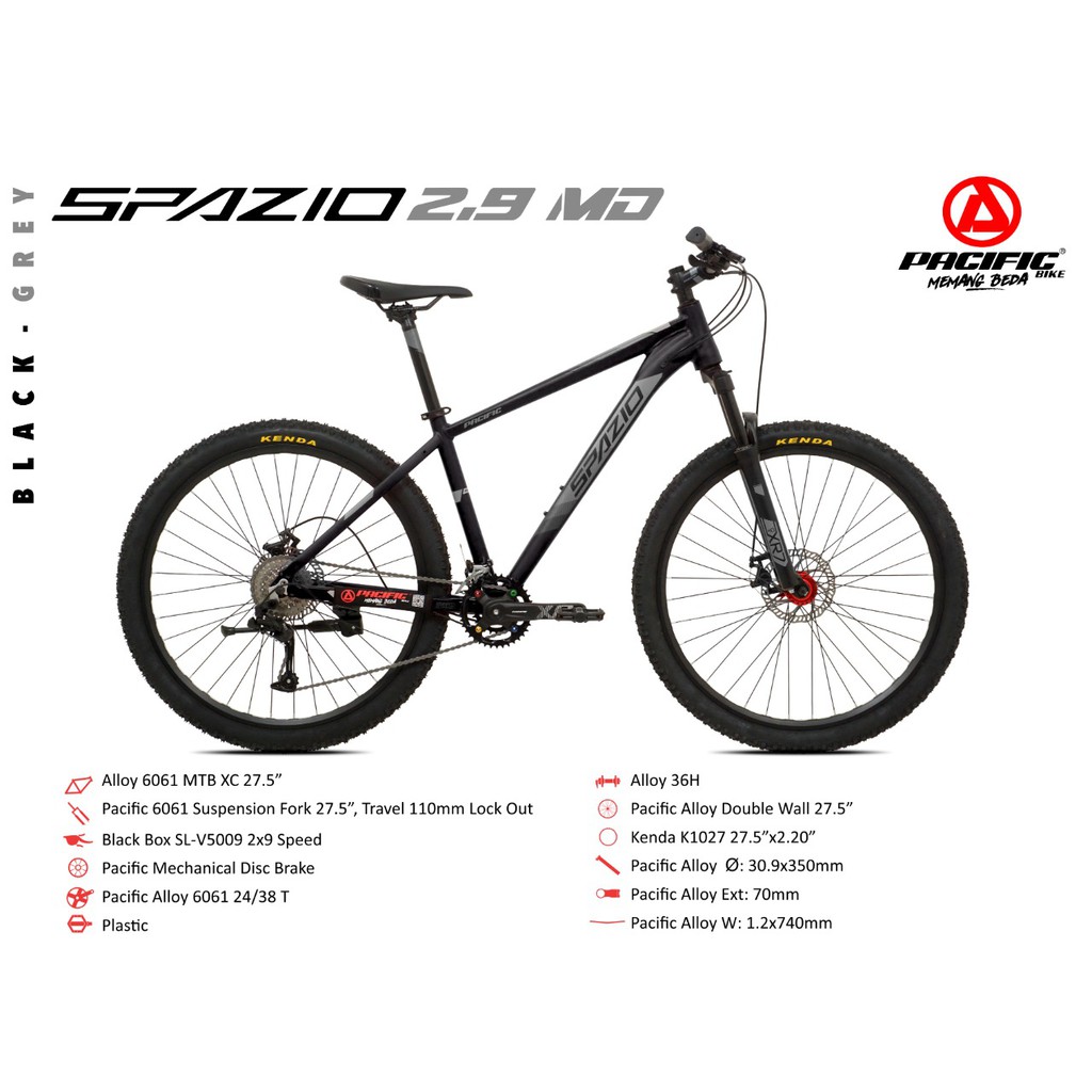 Sepeda Gunung MTB Pacific Spazio 2.9 MD 27.5inch FrameAlloy