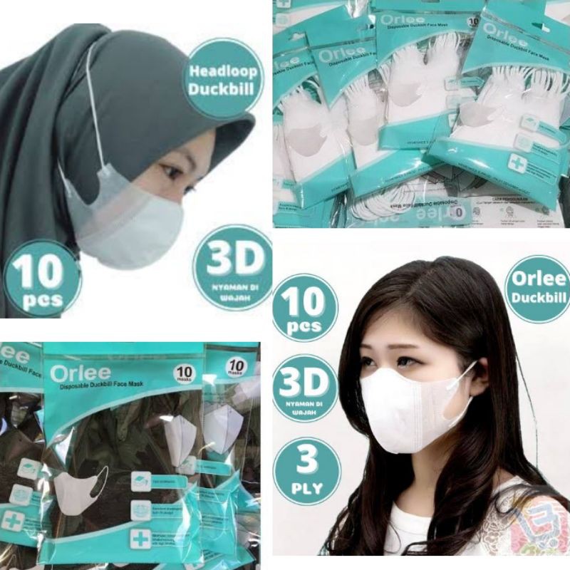 ISI 10PCS MASKER DUCKBILL KOREA HEADLOOP & ERLOOP HITAM/PUTIH ORLEE