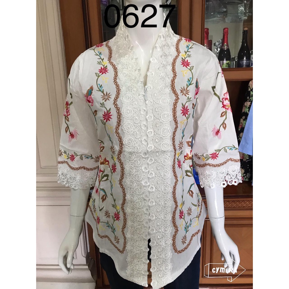 Kebaya alexuez putih tulang bordir bahan  kombinasi brukat/kebaya encim premium murah 0627