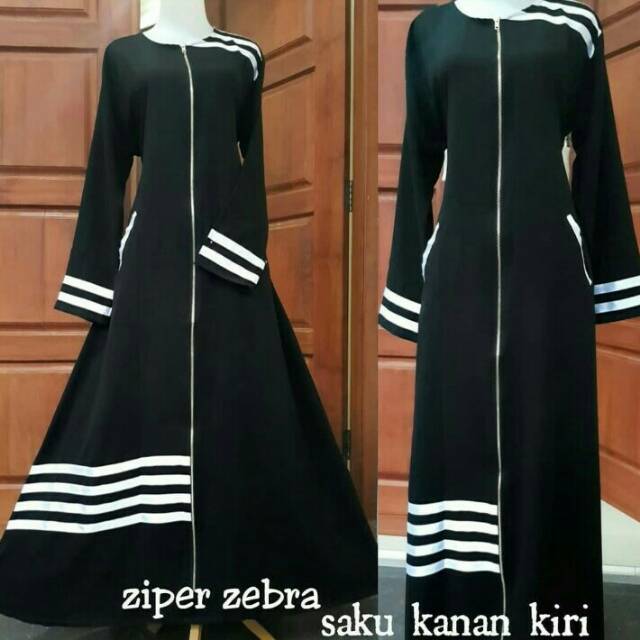 Abaya Gamis Ziper Zebra Kantong