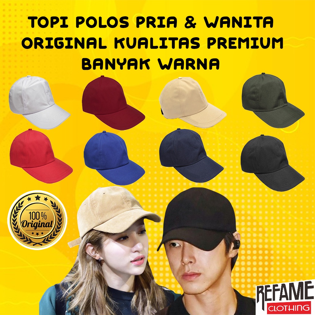 Topi Baseball Polos Original Pria Wanita Warna Hitam Cream Krem Merah Marun Maroon Hijau Army Putih Biru Navy Pink Kuning Ukuran Dewasa Kualitas Premium