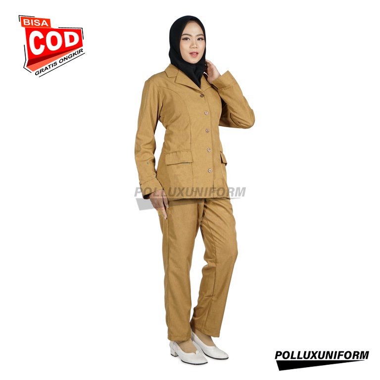 Setelan Seragam Pns Wanita Warna Khaki Stelan Rok dan Celana Model Slimfit