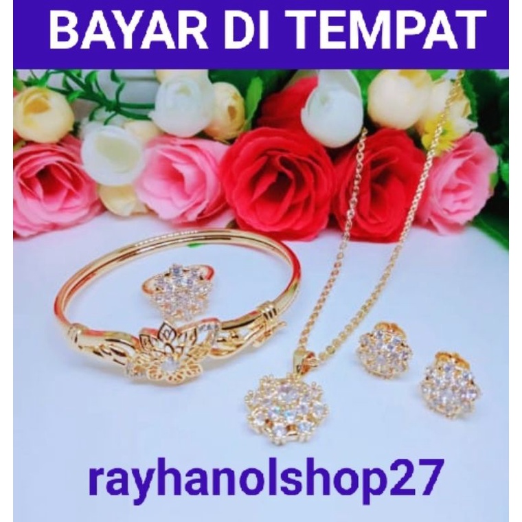 Set lengkap titanium anti karat, perhiasan penganti emas lengkap motif pilihan model dan ukuran