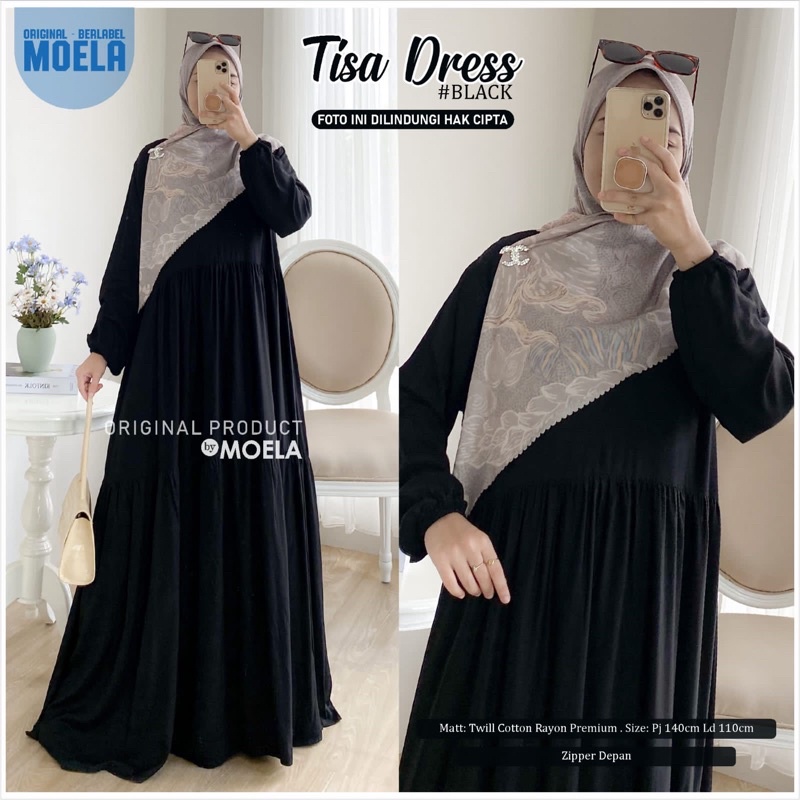 Gamis dress rayon polos Amora/Anse/Celin/Baisa/Biumi/Molin/Ciaji/Jihas/Flate/Tosti/Milly/Tisa/Siuti/Chesa/Fimel/Yapi/Lilci/Balo/Polse/Rensi/Silom/Neta/Rome by Moela berlabel-Tisa black