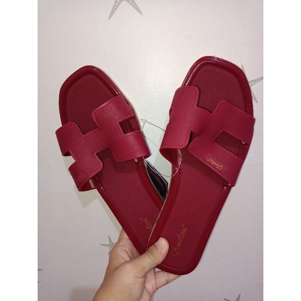 Sandal Jelly selop wanita GLANZTON L1838 Flat-Merah