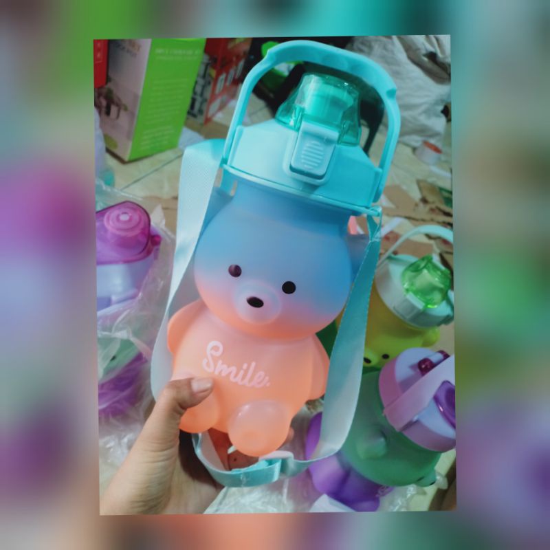 botol minum panda lucu tali panjang free stiker 2d dan 3d