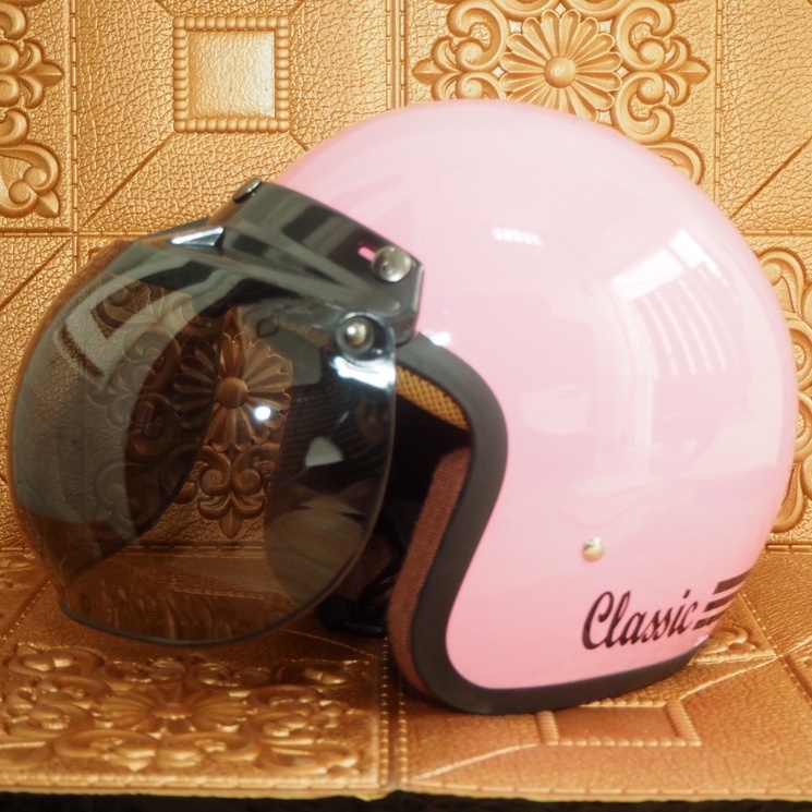 HELM BOGO CLASSIC GLOSSY SNI DEWASA PRIA DAN WANITA HELMET BOGGO RETRO KLASIK LEATHER SINTETIS KACA DATAR CEMBUNG WARNA PINK