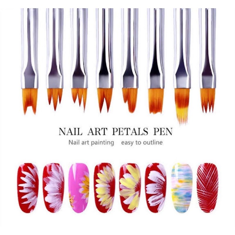 Flower painting brush 8 pcs uv gel gradient flower nail art liner gel Produk Good Quality