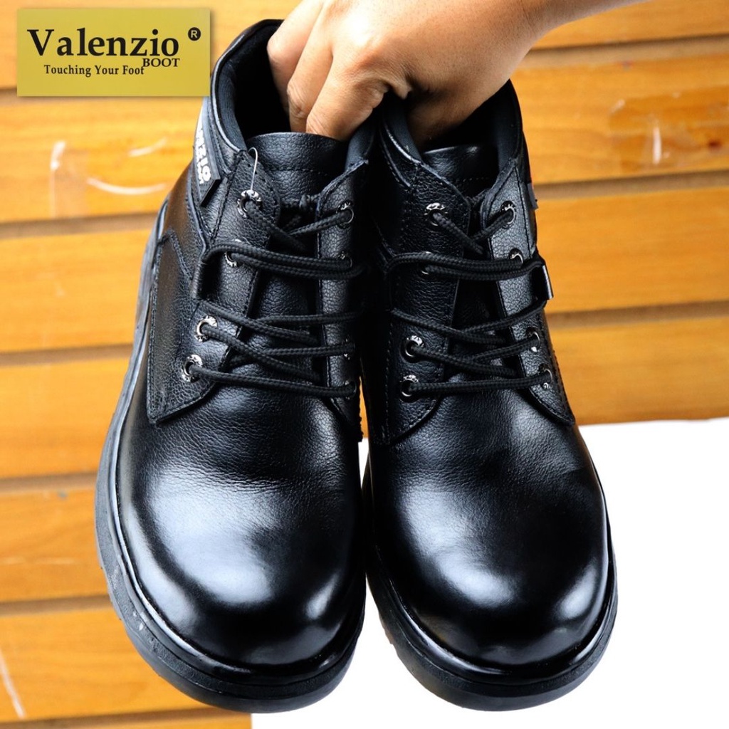 Sepatu Pria Safety Boots Safety Shoes Touring Traking Ujung Besi Kerja Proyek Lapangan Valenzio RH146 Hitam