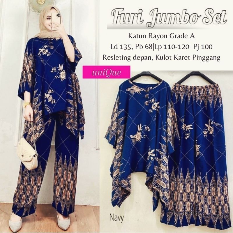 SALE ! WAKA FURI SET RAYON HALUS SETELAN WANITA JUMBO PREMIUM ORI NAURA TERBARU ONE SET BATIK