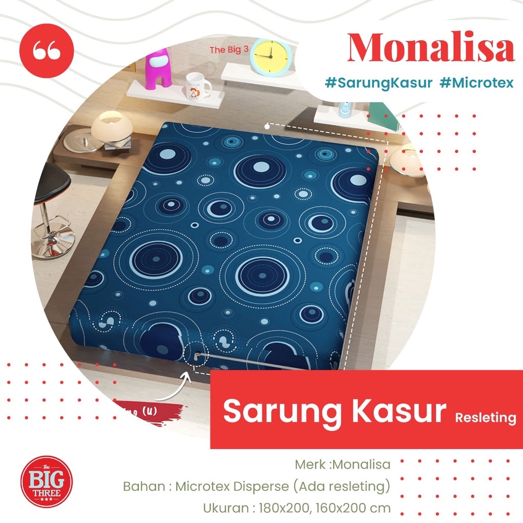 Monalisa Premium Sarung Kasur 180x200 / 160x200 Tinggi 15  - Cosmos Scarlet Winter Roses Asther Dino Smile Milea Scarlet Pink Love