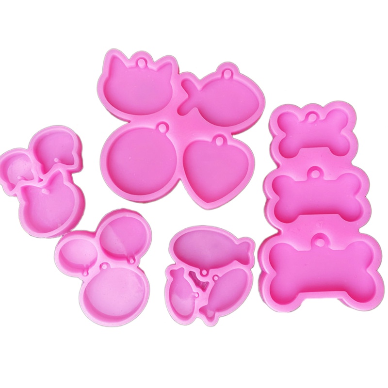 SIY  5Pcs Fish Cat Round Pet Tag Pendant Epoxy Resin Mold Hanging Sign Silicone Mould