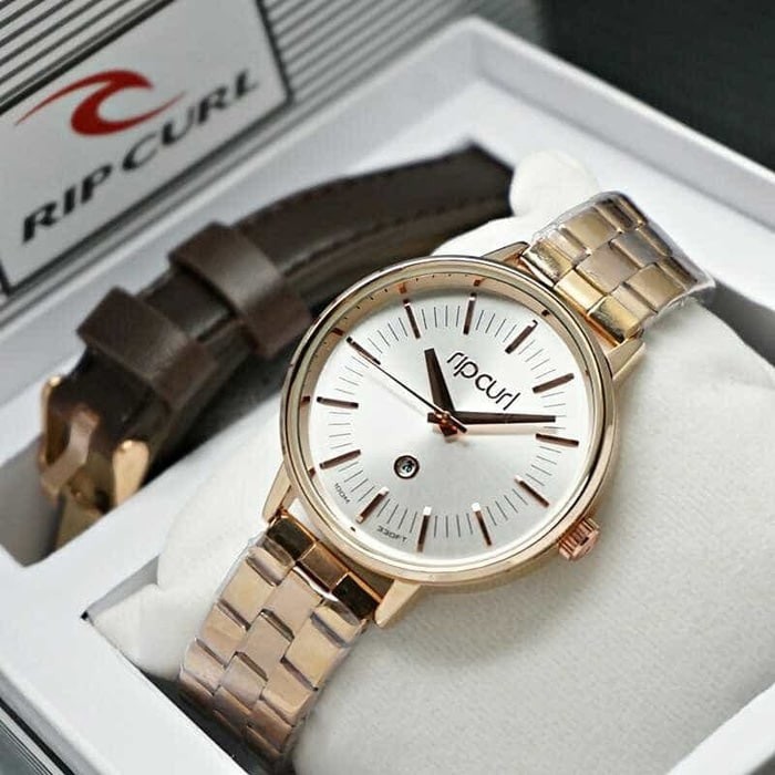 Grosir Jam Tangan Wanita / Cewek Murah Ripcurl Set Rantai Rosegold