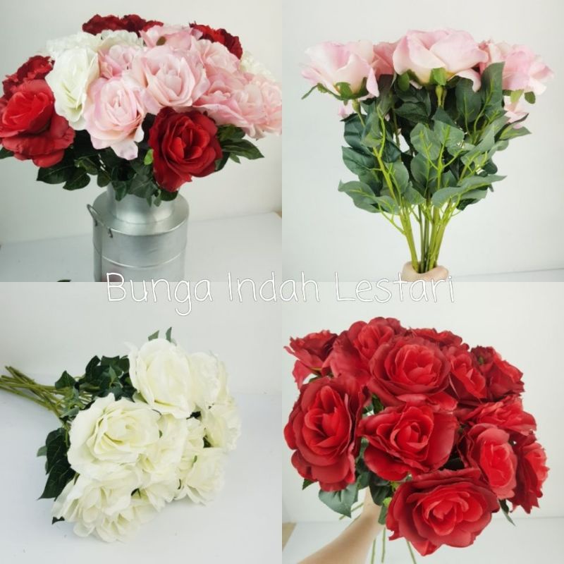 Bunga mawar palsu artificial imitasi tangkai panjang satuan dekorasi