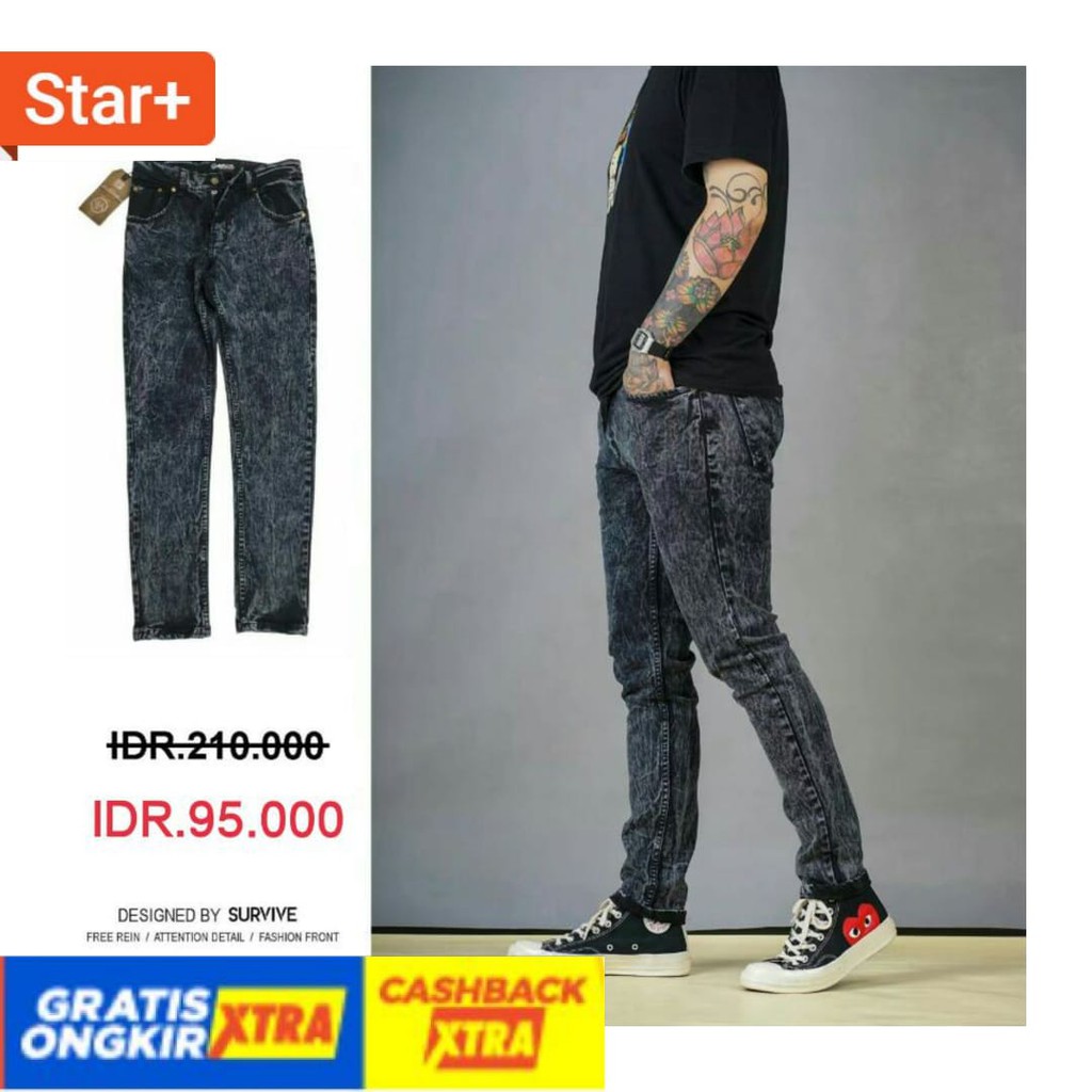 KATOK MURAH COWOK PRIA LAKI DEWASA ANAK REMAJA KECIL BESAR / Celana Jeans Black Sandwash Ice Blash