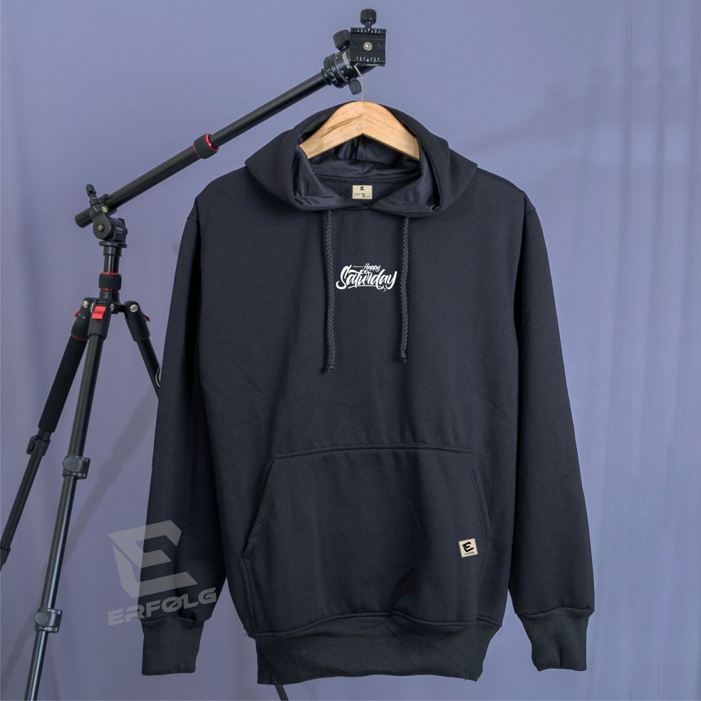 Sweater Hoodie Oversize XXL Hitam Basic Sablon Print Saturday Switer Oblong Distro Original Erfolg Clothing Brand Lokal Bandung Suwiter Jumper Light Cream Bahan Katun Fleece Style Korean Simple