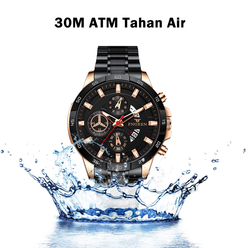 FNGEEN/DOMANIC 5225 Jam Tangan Pria Luxury Stainless Steel Sport Quartz Original Anti Air Watch Terbaru