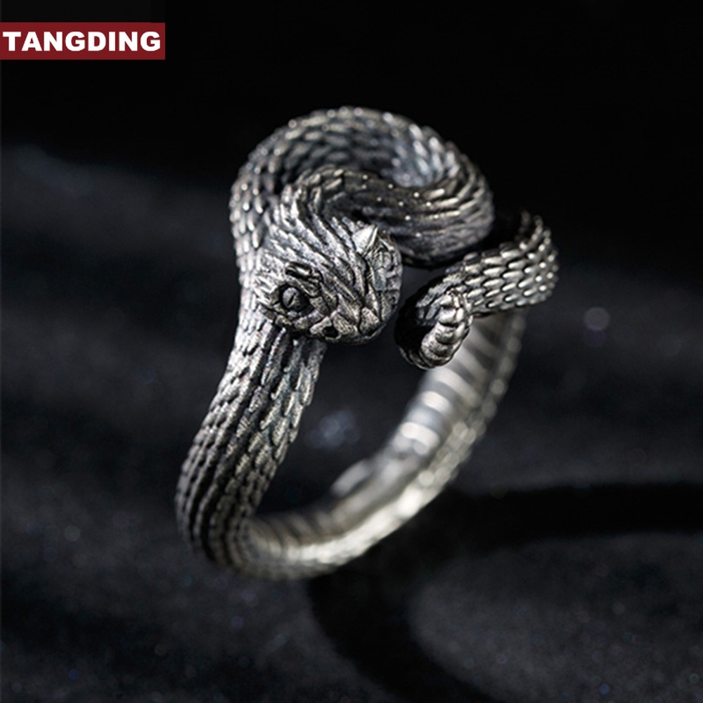 【COD Tangding】Cincin Model Terbuka Desain Ular Gaya Retro Vintage