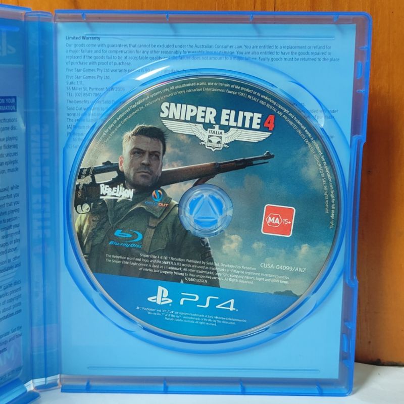 Kaset Sniper Elite 4 PS4 Snipers Elit IV Playstation PS 4 5 CD BD Game Games Tembak Perang Sniperelite Sniperelit Ps4 Ps5