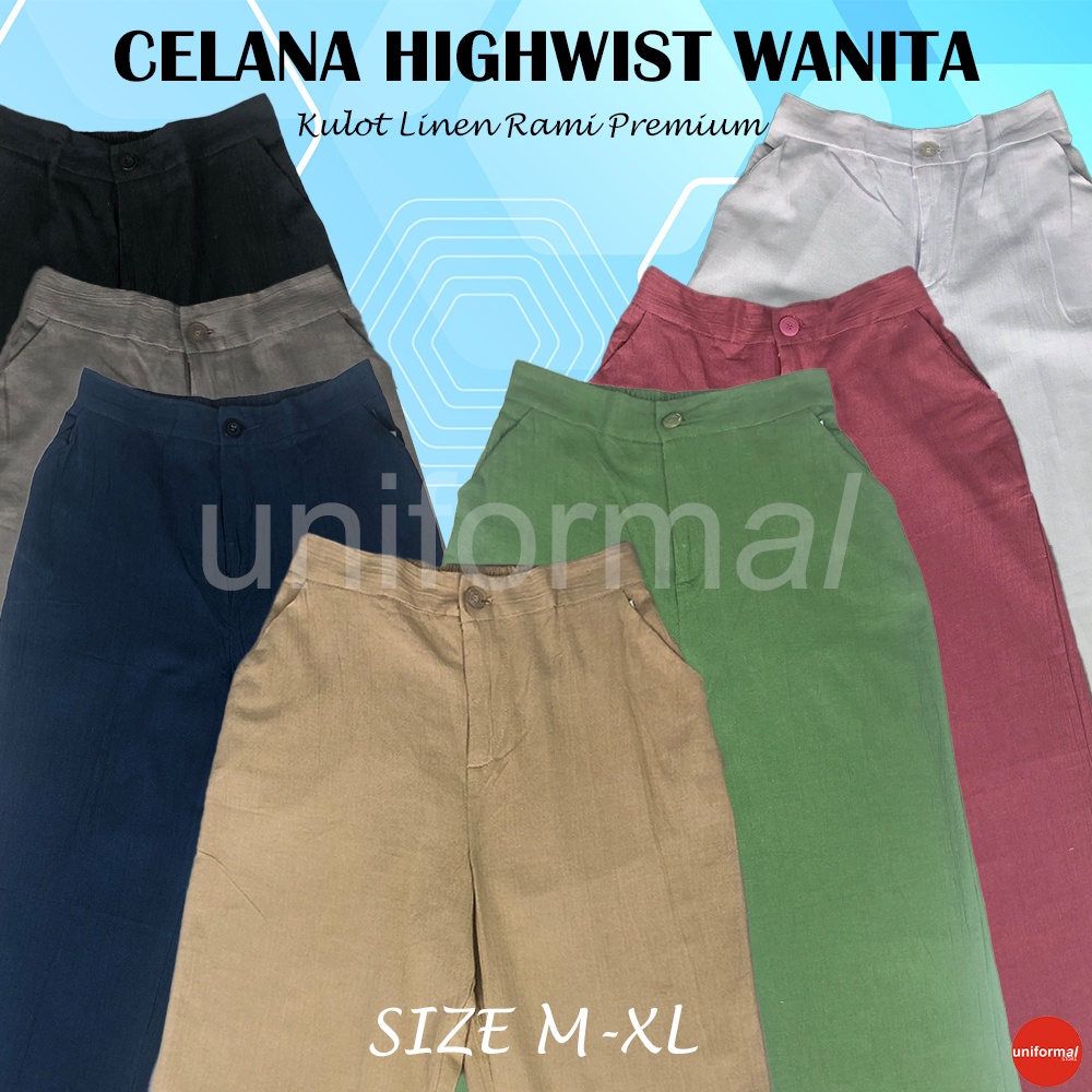 Celana Kulot Wanita, Linen Rami Highwaist Premium Kancing Hw Retsleting Depan Pinggang Karet Belakang Kulot Linen Laura Slim Kulot Linen Cullote SEOUL YORA PANTS KULOT / KULOT KEKINIAN TERBARU MURAH / KULOT BAHAN RAYON LONGGAR BASIC WIDE LEG