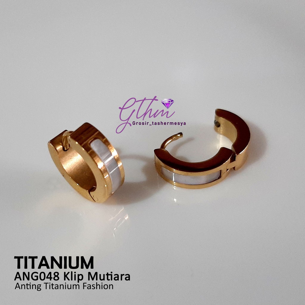 Anting titanium pearl ang048 klip mewah anti karat