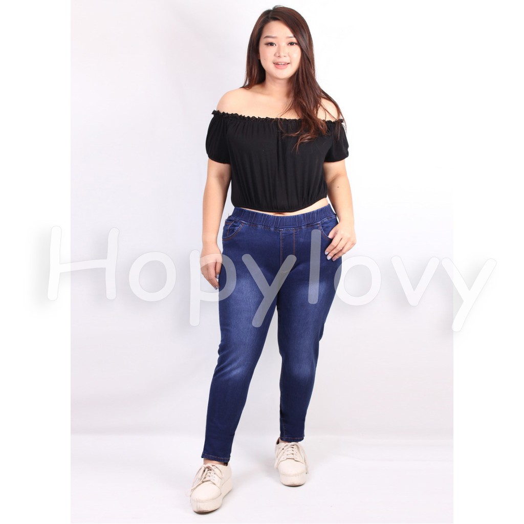 HOPYLOVY - Celana Jeans Pinggang Karet / Legging Jeans Wanita Size Besar / Jegging Jumbo