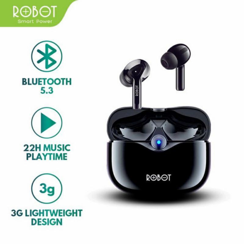(ROBOT TWS.30) Headset Bluetooth Bass Stereo Black Edition Earphone Wireless Airbuds