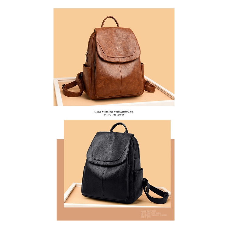 Satu7an T236 Tas Ransel Wanita Fashion Style Korea Kasual Tas Punggung Sekolah Kerja Backpack Cewek Kulit Sintetis-5